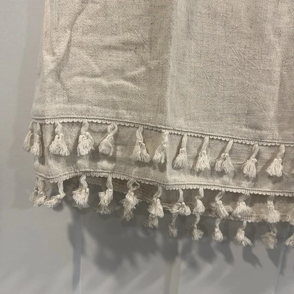 Chic Beige Cream Linen Pom Pom Women’s Midi Dress Lulu’s Boho Large - Picture 6 of 16
